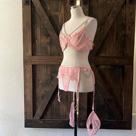 New Lingerie Garter Belt See-Through Erotic Set Lace Bowknot Intimates Thong 3Pc - Picture 6 of 13